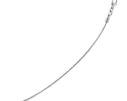 Sterling Silver Round Omega Style Chain Necklace with Rhodium Plating (1.55mm)