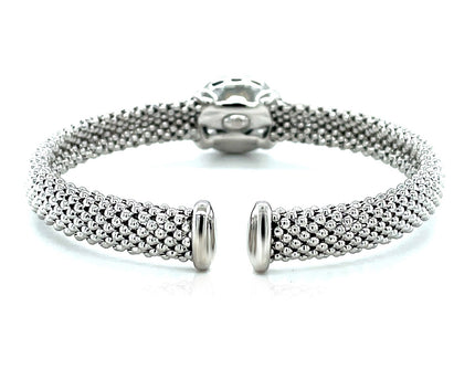 Popcorn Texture Cuff Bangle with Blue Topaz and Diamonds in Sterling Silver