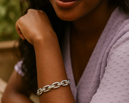 Sterling Silver Rhodium Plated Oval Link Bracelet