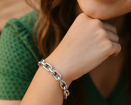 Sterling Silver Rhodium Plated Oval Link Bracelet