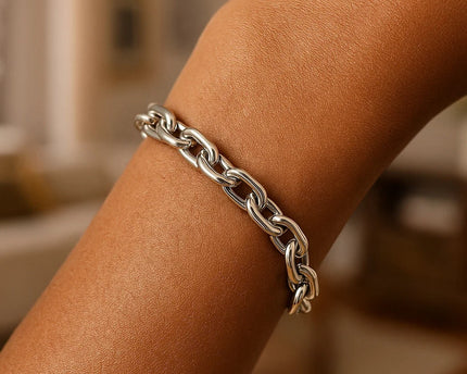 Sterling Silver Rhodium Plated Oval Link Bracelet