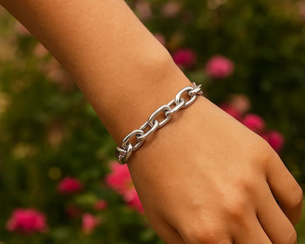 Sterling Silver Rhodium Plated Oval Link Bracelet