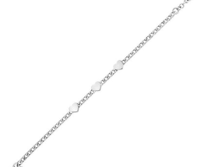 Sterling Silver Rhodium Plated Heart Chain Bracelet