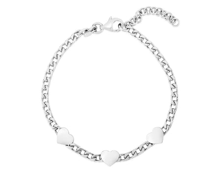 Sterling Silver Rhodium Plated Heart Chain Bracelet