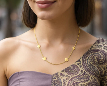 Sterling Silver Gold Plated Hearts Station Necklace
