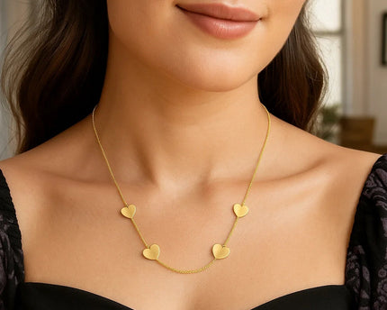Sterling Silver Gold Plated Hearts Station Necklace