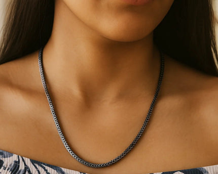 Sterling Silver Gunmetal Finish Franco Link Chain (4.60 mm)