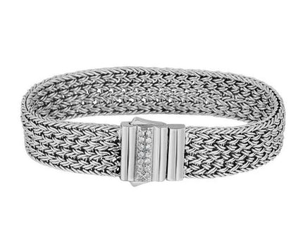 Woven Rope Bracelet with White Sapphire Accented Clasp in Sterling Silver
