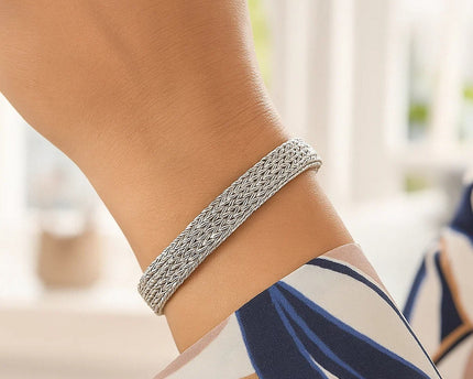 Woven Rope Bracelet with White Sapphire Accented Clasp in Sterling Silver