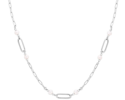 Sterling Silver Rhodium Plated Freshwater Pearl Paperclip Necklace