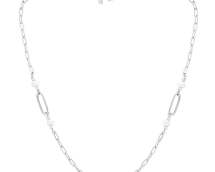 Sterling Silver Rhodium Plated Freshwater Pearl Paperclip Necklace