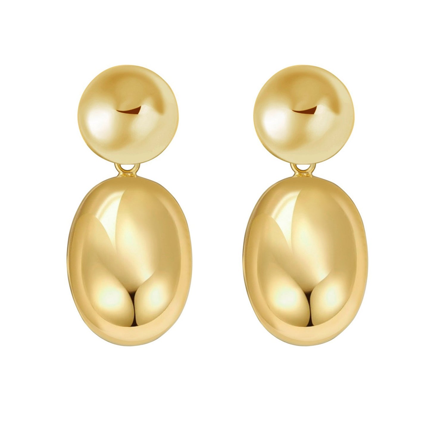 Sterling Silver Rhodium Plated Puffed Oval Double Button Drop Earrings