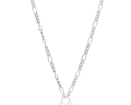 Sterling Silver Rhodium Plated Heart Padlock Figaro Necklace