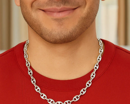 Sterling Silver Rhodium Plated Lite Puffed Mariner Chain (7.80 mm)