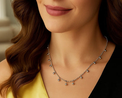 Sterling Silver Rhodium Plated Bead Necklace