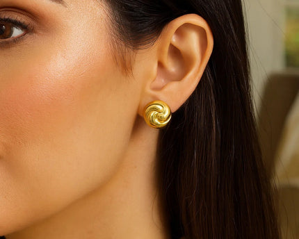 Sterling Silver Yellow Gold Plated Puffed Swirly Knot Stud Earrings