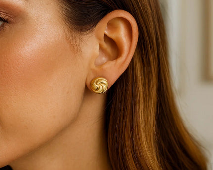 Sterling Silver Yellow Gold Plated Puffed Swirly Knot Stud Earrings