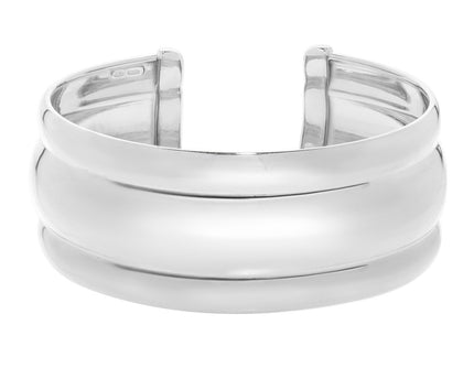 Sterling Silver Rhodium Plated Bold Ribbed Cuff Bangle (25.00 mm)
