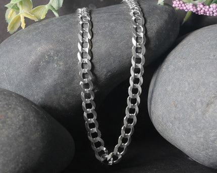 Rhodium Plated Sterling Silver Curb Style Chain (5.50 mm)