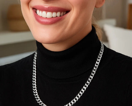 Rhodium Plated Sterling Silver Curb Style Chain (5.50 mm)