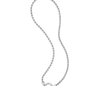 Sterling Silver Rhodium Plated Fancy Push Lock Rope Necklace
