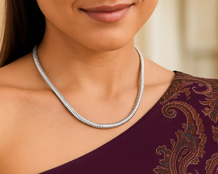 Sterling Silver Rhodium Plated Tubogas Fancy Necklace